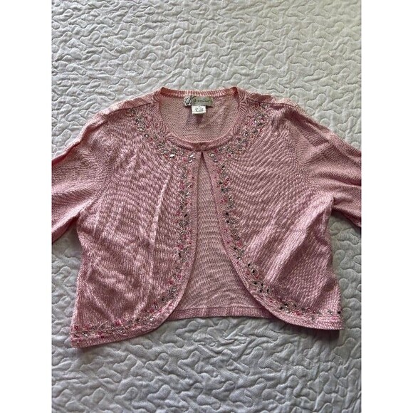 Vintage Dress Barn Pink Y2K Studded Cropped Cardigan Sweater size small - Picture 1 of 5